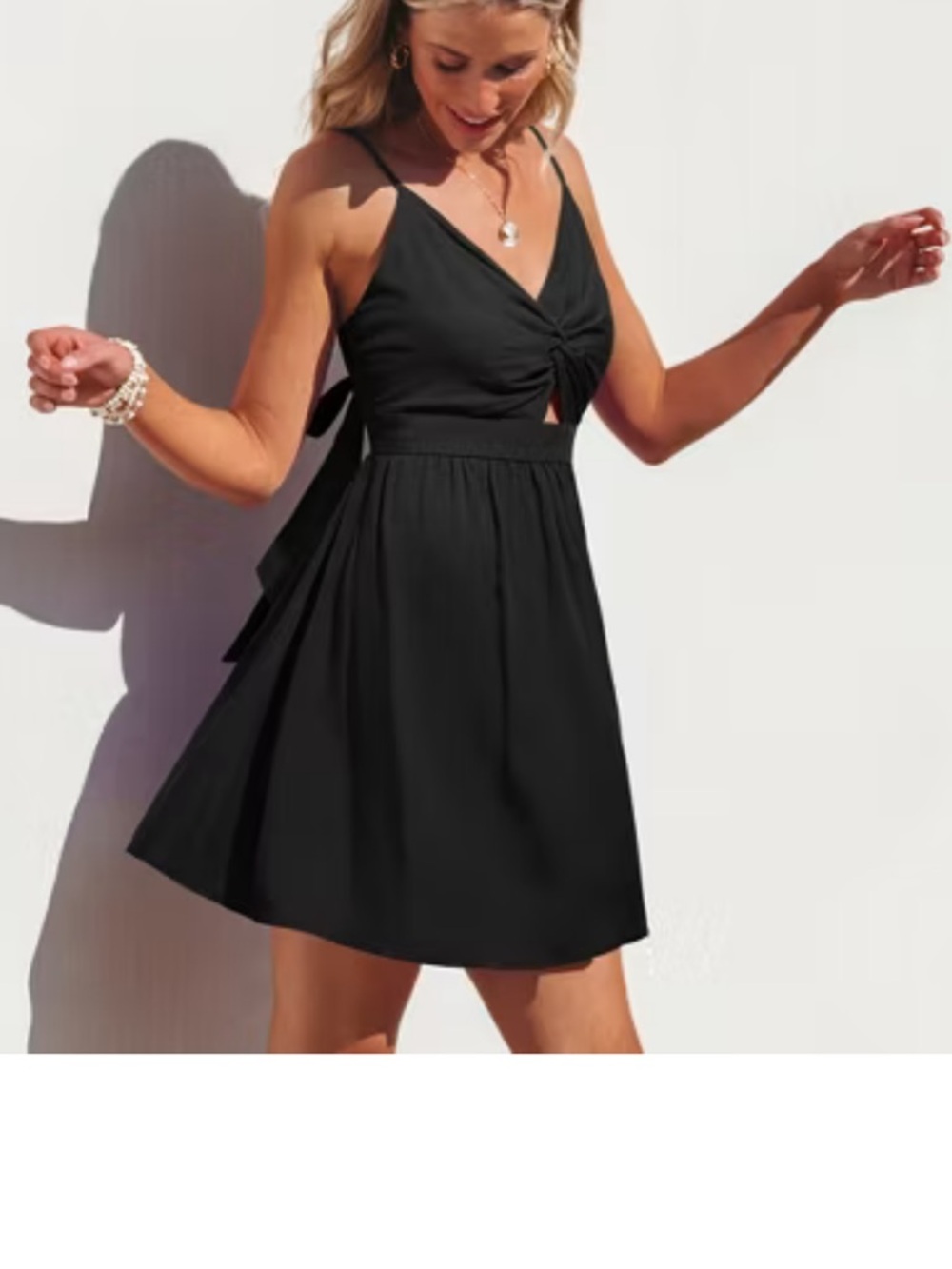 Women's opened back Tie-Front Mini Sundress -Cupshe-Black NWT Summer Dress Beach